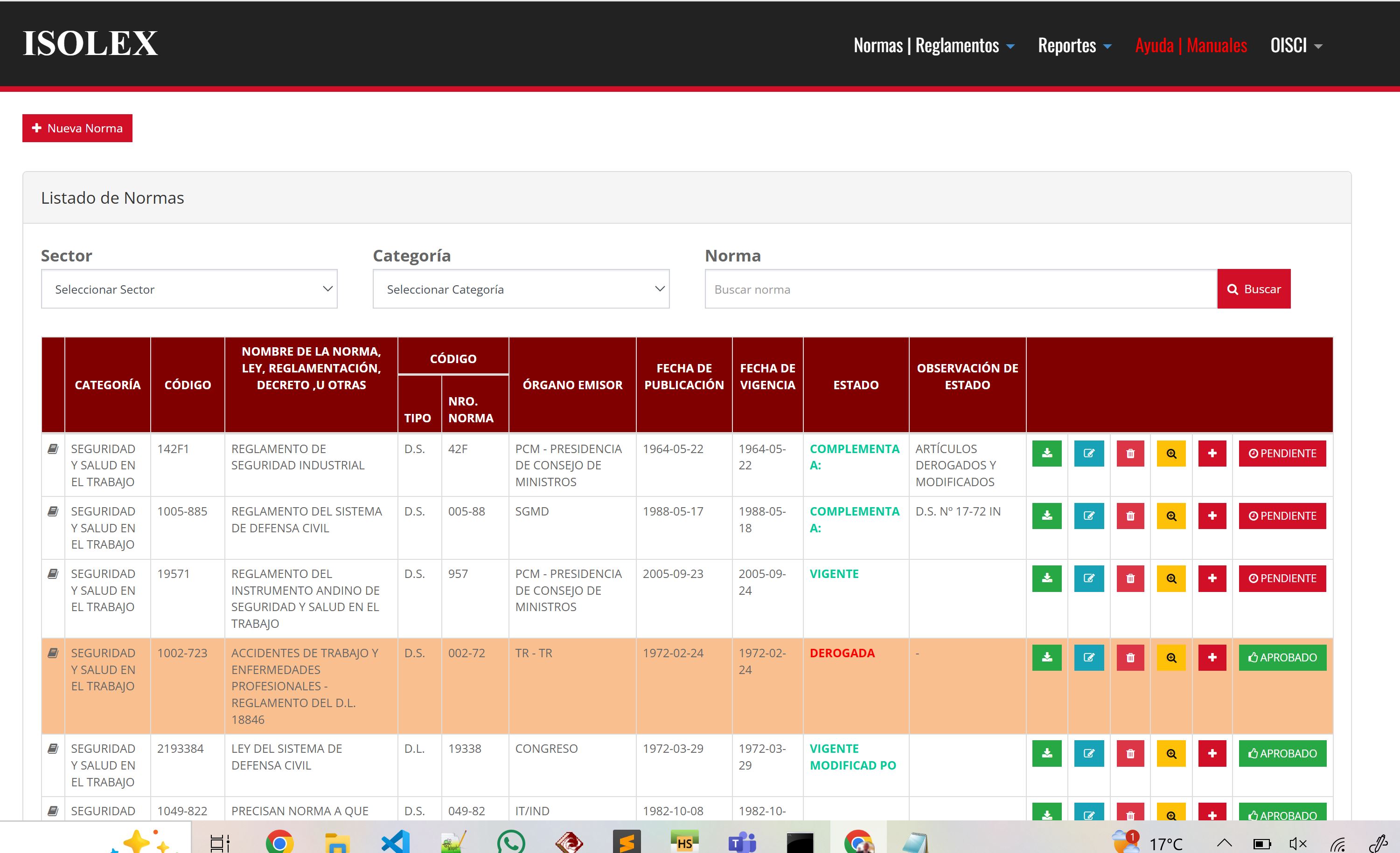 Listado de normas estatales